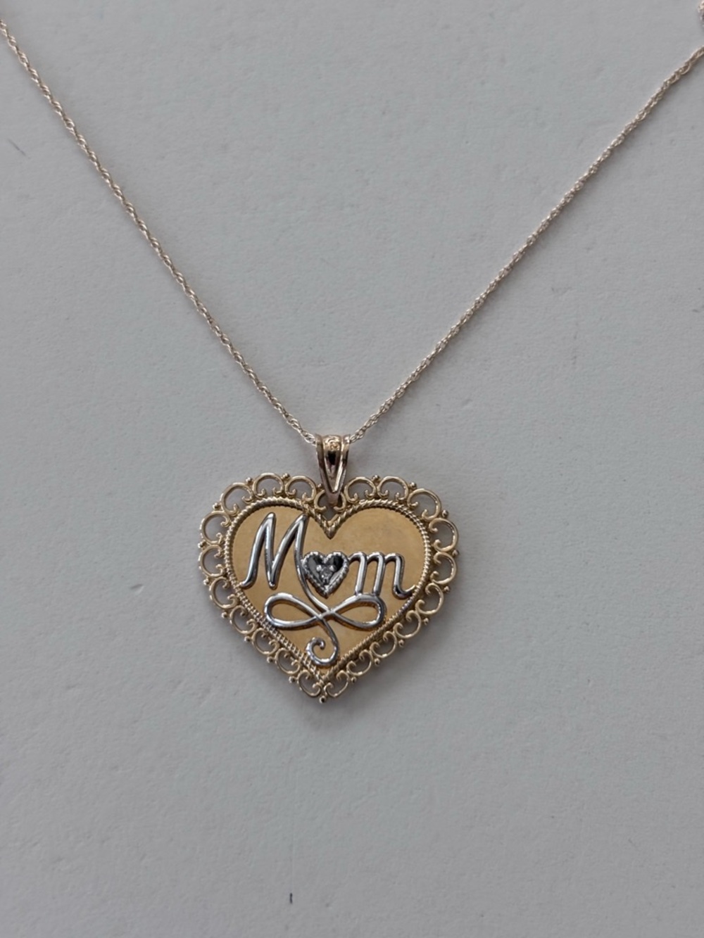Mom 10K Heart Pendant 10K Necklace in Two-Tone Gold